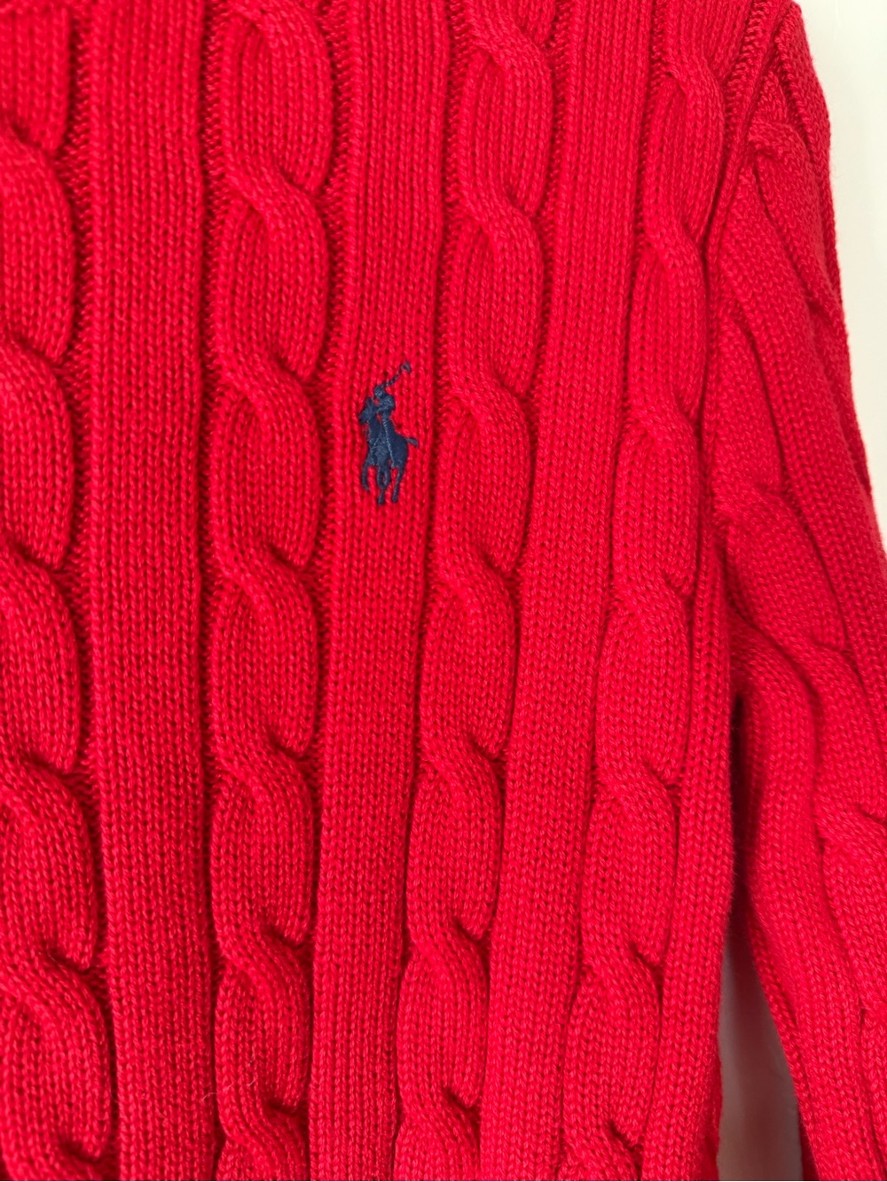 Polo Ralph Lauren Sweater Women XS Red Cable Knit Fisherman Preppy Classic - Picture 3 of 9